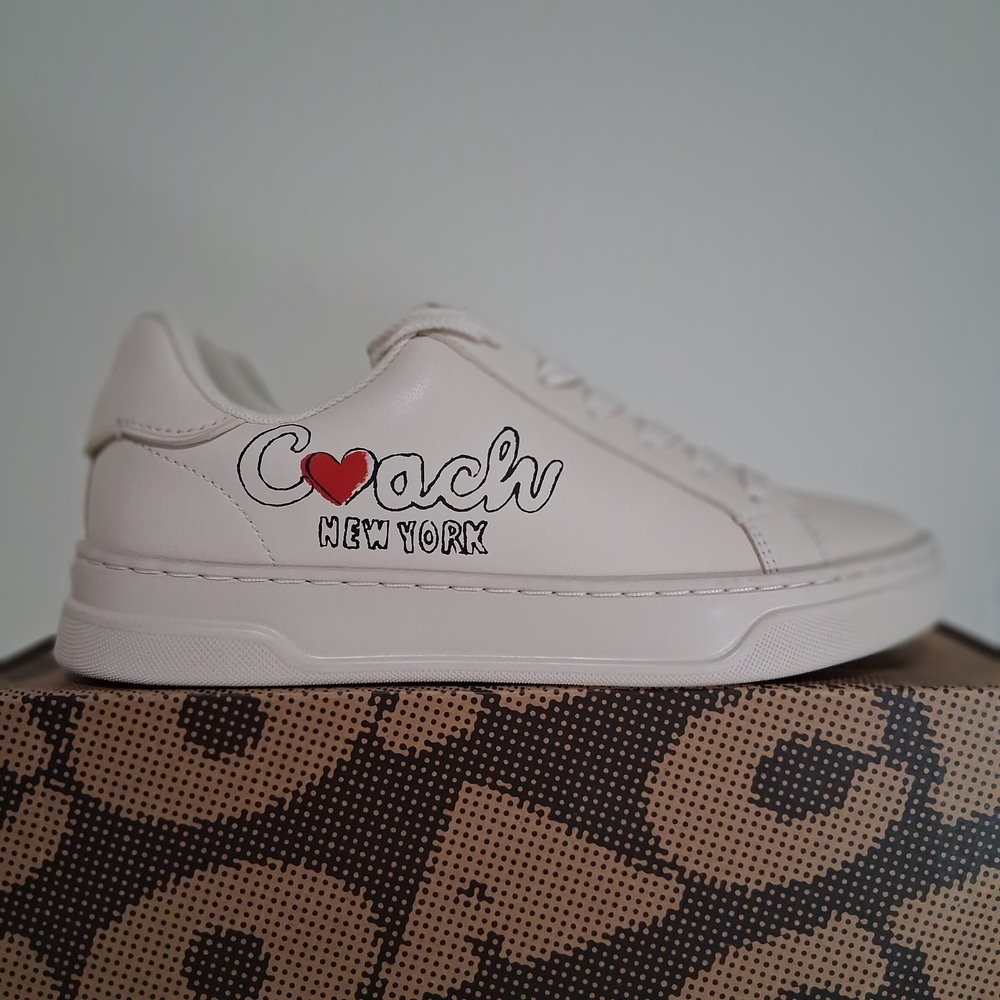 Coach Cream Sneakers with Heart Logo